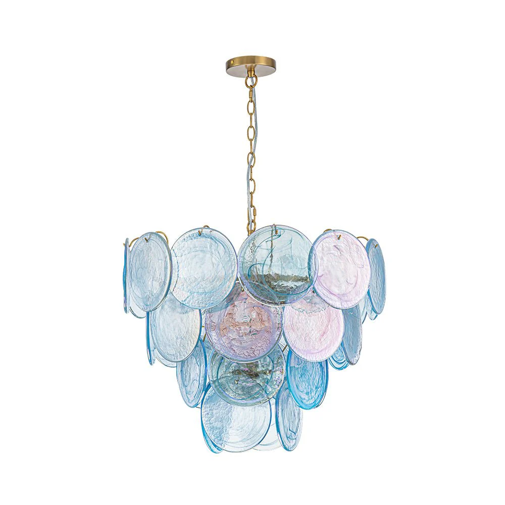 Glam Blue Iridescent Swirl Glass Round Tiered Chandelier - Image 5