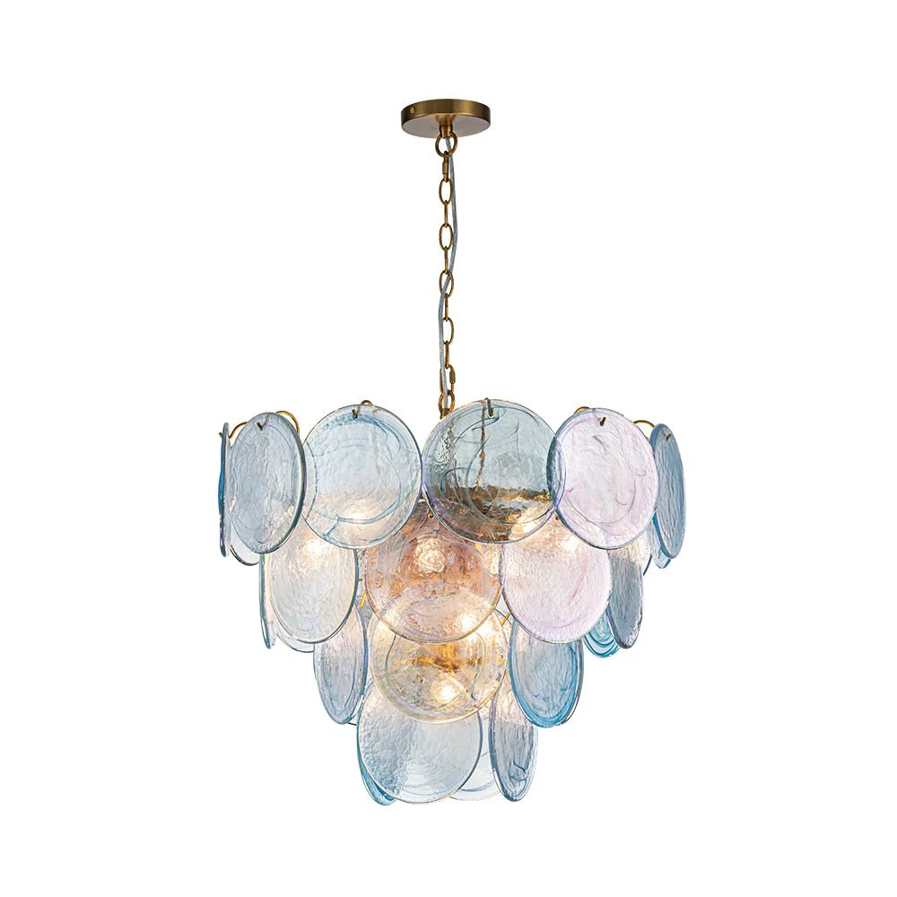 Glam Blue Iridescent Swirl Glass Round Tiered Chandelier - Image 6