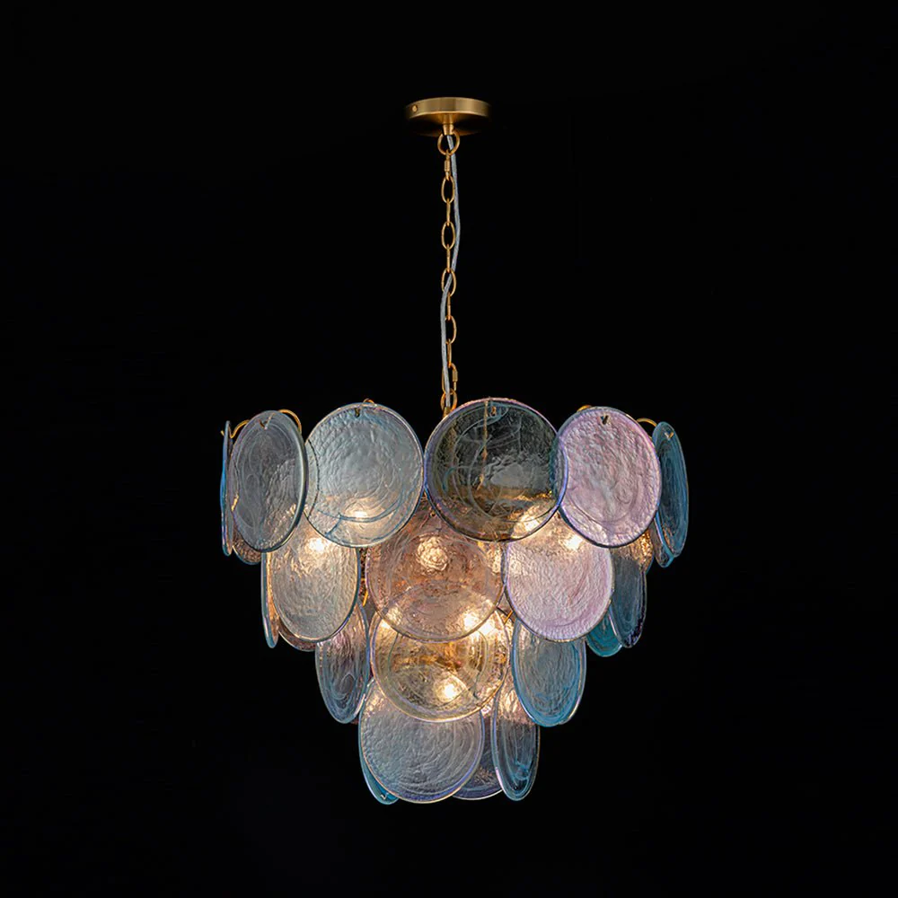 Glam Blue Iridescent Swirl Glass Round Tiered Chandelier - Image 7