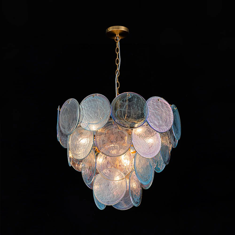 Glam Blue Iridescent Swirl Glass Round Tiered Chandelier - Image 8
