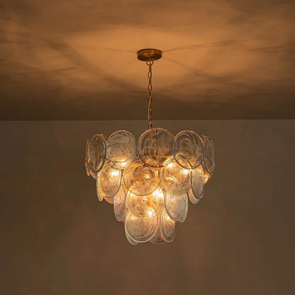 Glam Blue Iridescent Swirl Glass Round Tiered Chandelier - Image 9