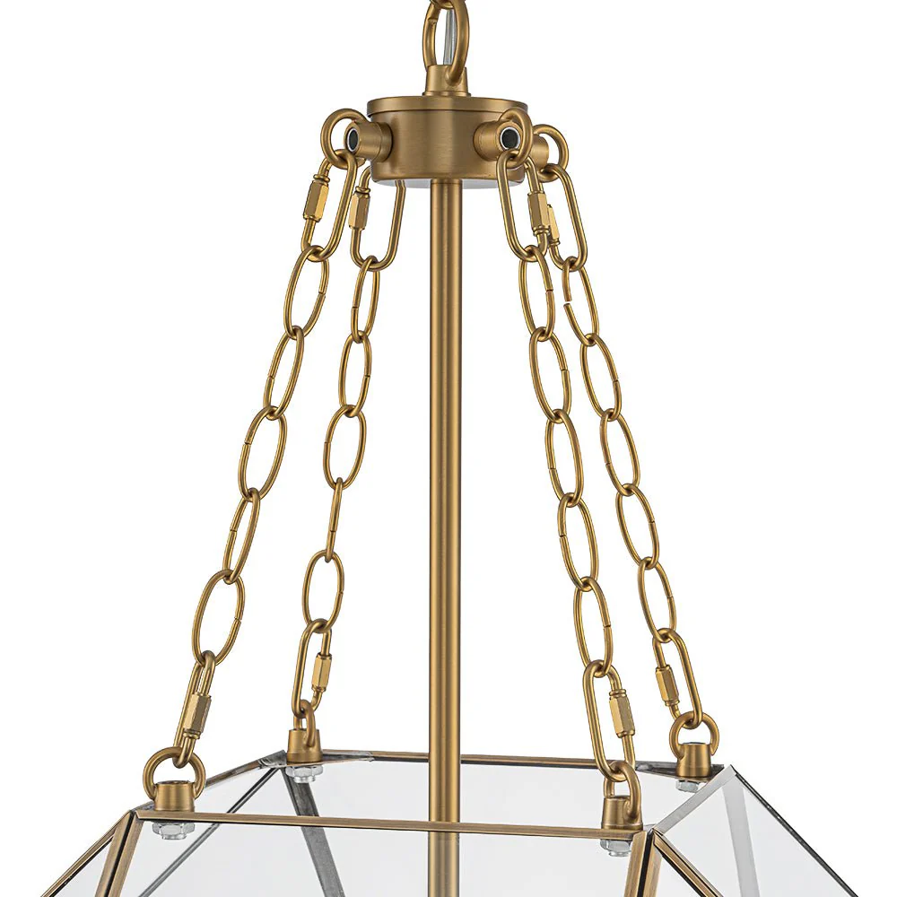 Brass Clear Glass Geometric Cube Lantern Pendant Light - Image 11