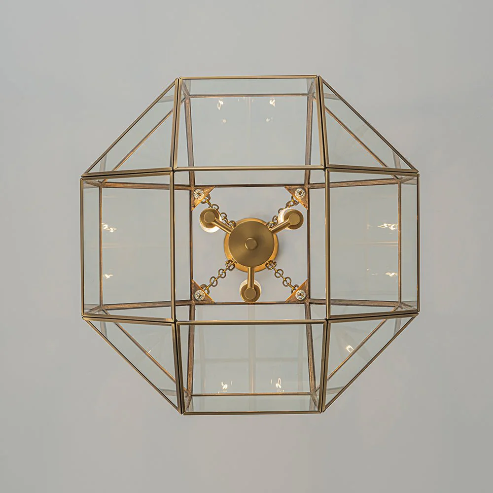 Brass Clear Glass Geometric Cube Lantern Pendant Light - Image 14