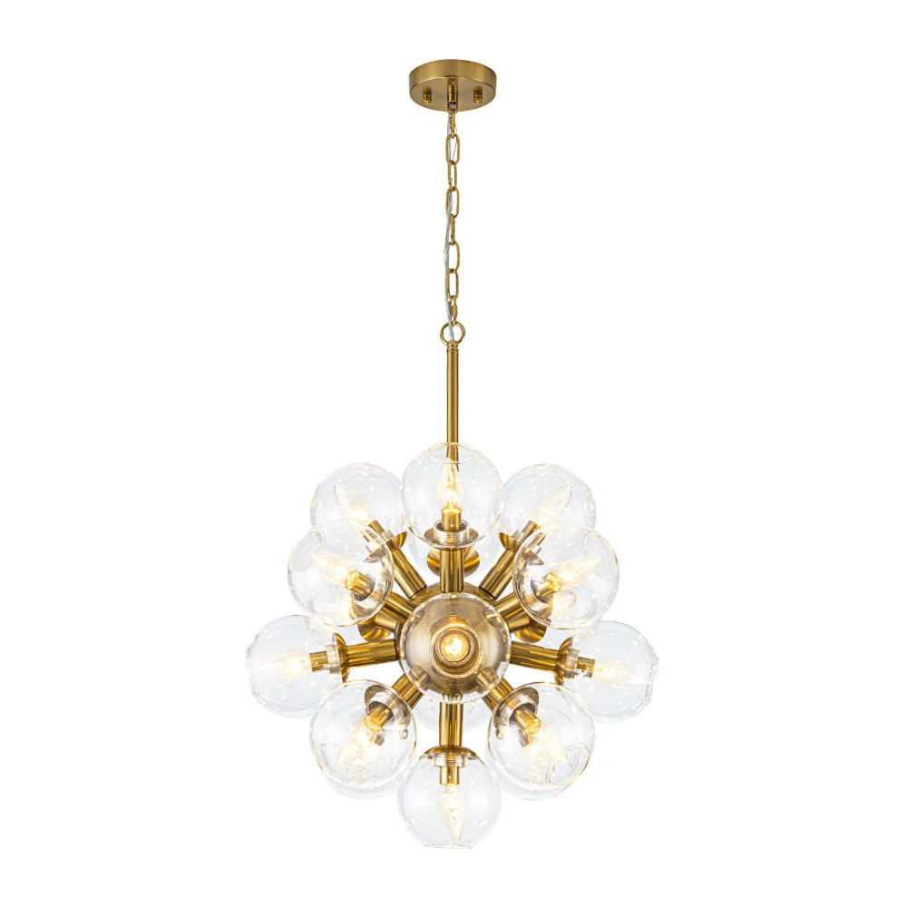 Brass Cluster Glass Globe Bubble Sphere Sputnik Chandelier - Image 10