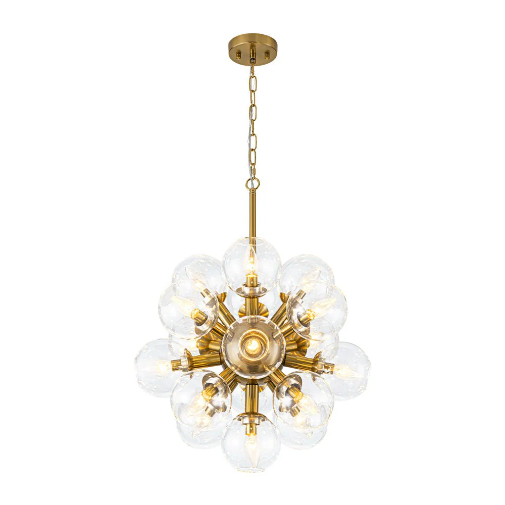 Brass Cluster Glass Globe Bubble Sphere Sputnik Chandelier - Image 11