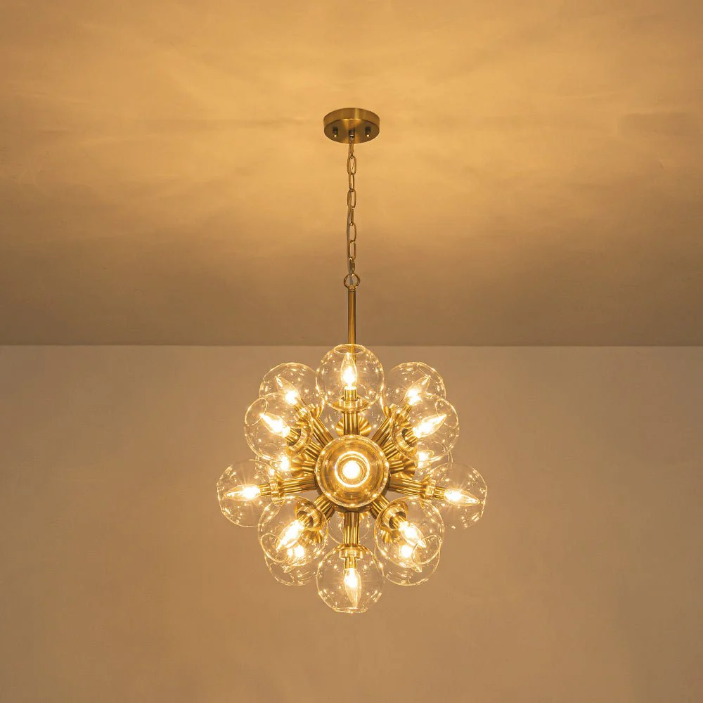 Brass Cluster Glass Globe Bubble Sphere Sputnik Chandelier - Image 16