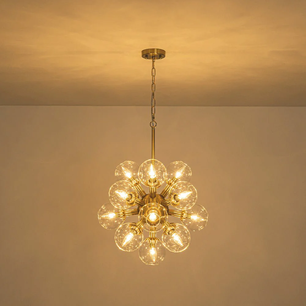 Brass Cluster Glass Globe Bubble Sphere Sputnik Chandelier - Image 17