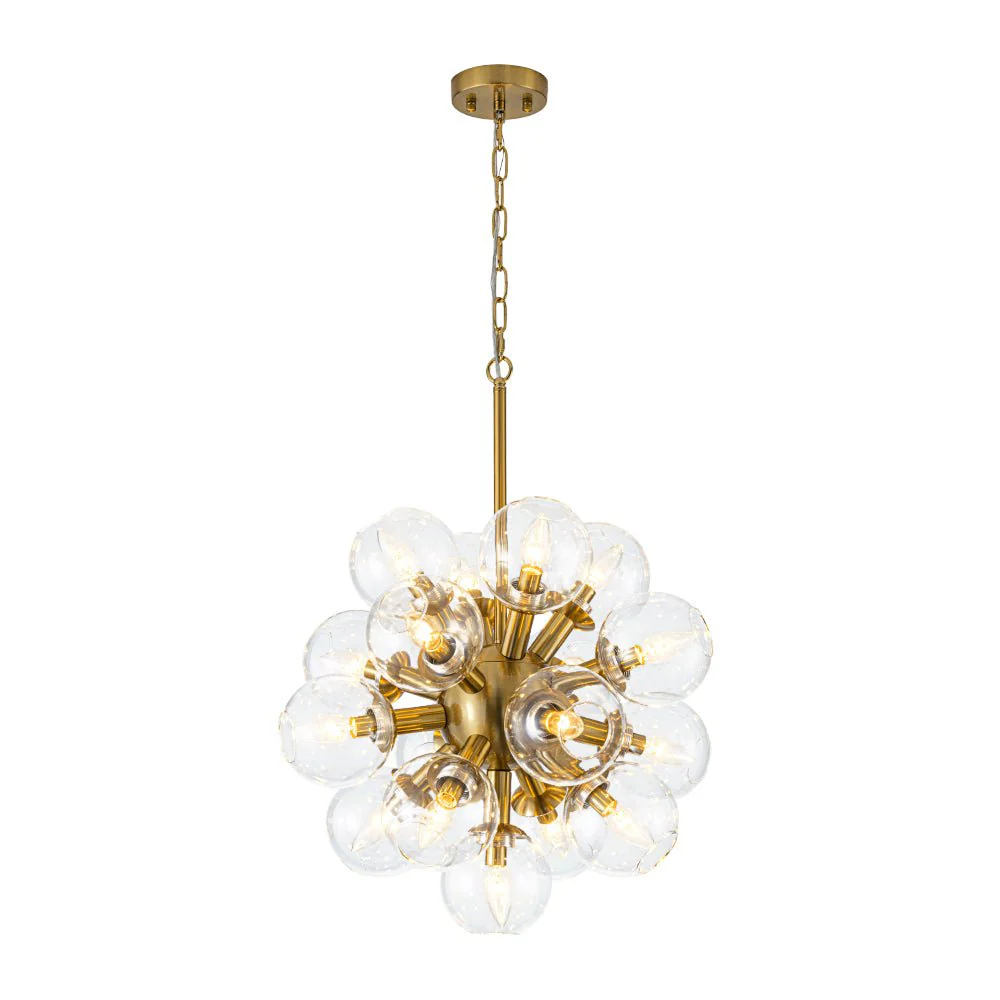 Brass Cluster Glass Globe Bubble Sphere Sputnik Chandelier - Image 3