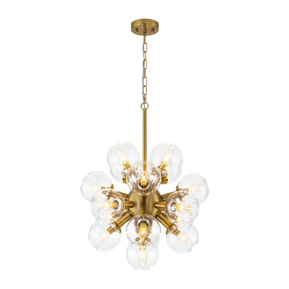 Brass Cluster Glass Globe Bubble Sphere Sputnik Chandelier - Image 6