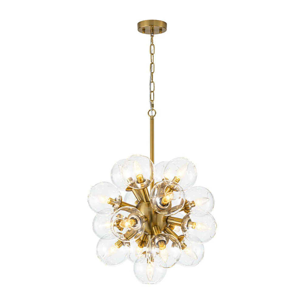 Brass Cluster Glass Globe Bubble Sphere Sputnik Chandelier - Image 7