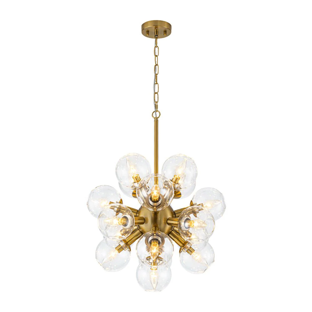 Brass Cluster Glass Globe Bubble Sphere Sputnik Chandelier - Image 8