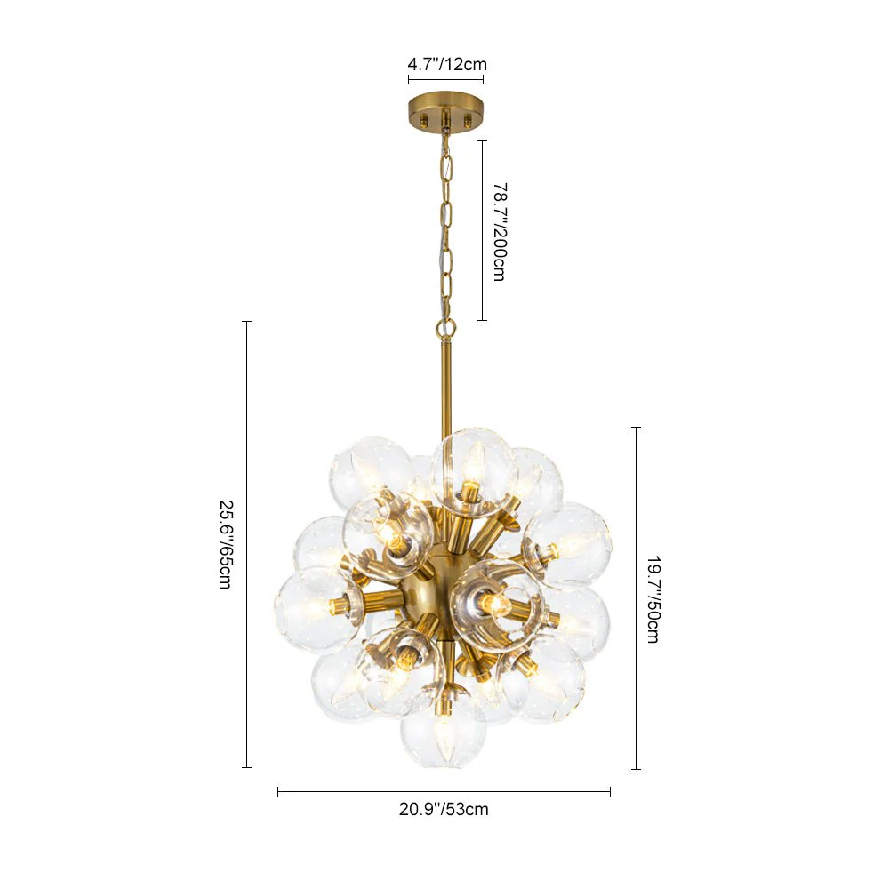 Brass Cluster Glass Globe Bubble Sphere Sputnik Chandelier - Image 9