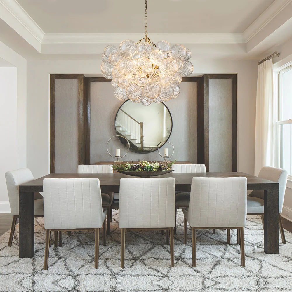 Brass Cluster Ribbed Glass Globe Bubble Chandelier - Image 12