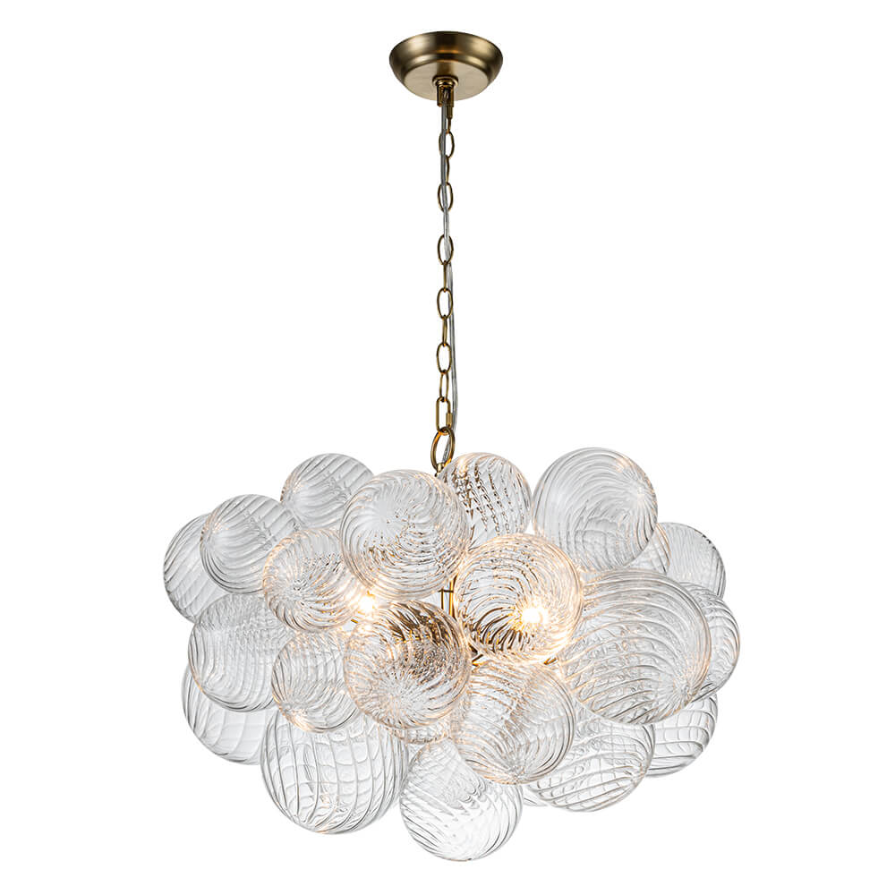 Brass Cluster Ribbed Glass Globe Bubble Chandelier - Image 25