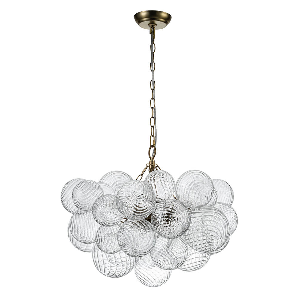Brass Cluster Ribbed Glass Globe Bubble Chandelier - Image 28