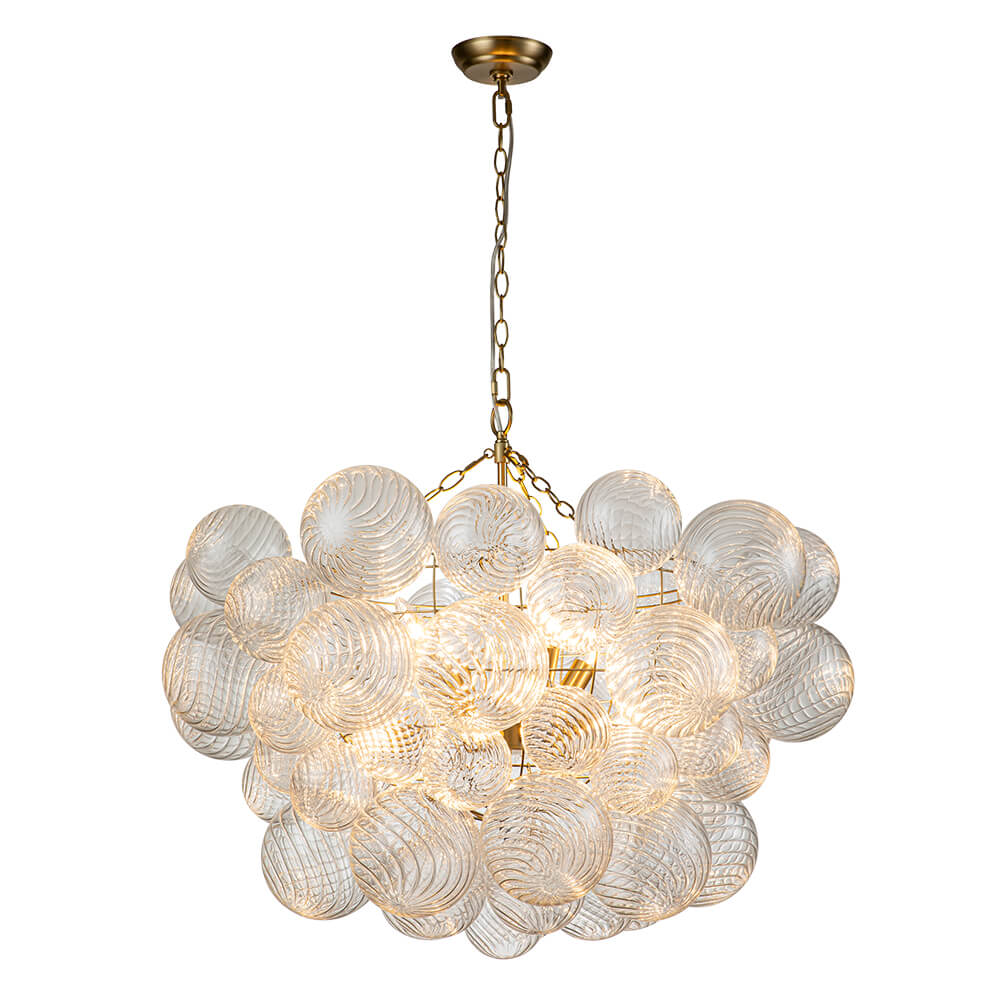 Brass Cluster Ribbed Glass Globe Bubble Chandelier - Image 29