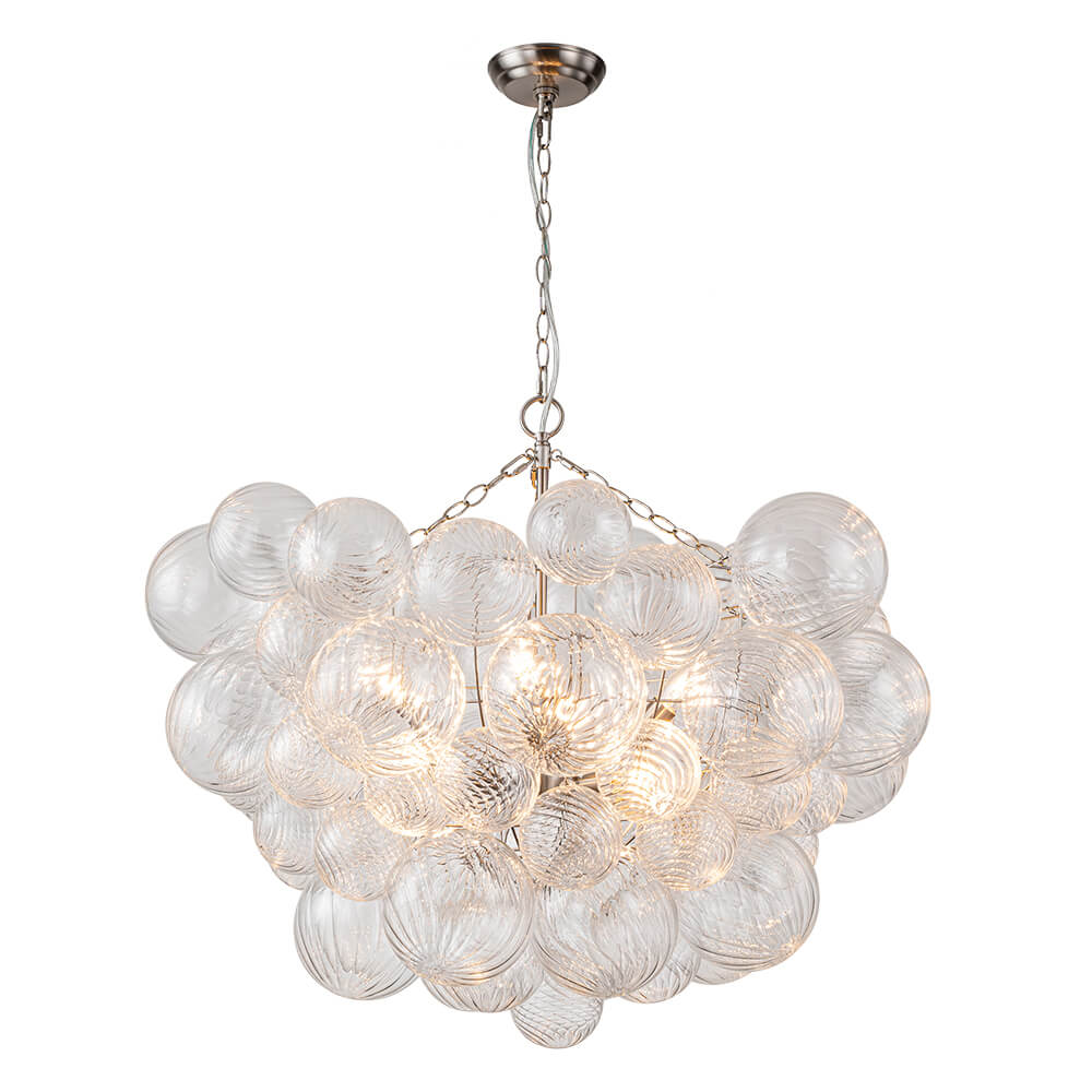 Brass Cluster Ribbed Glass Globe Bubble Chandelier - Image 30