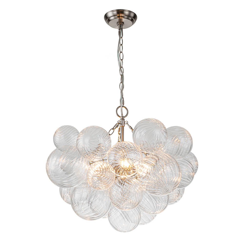 Brass Cluster Ribbed Glass Globe Bubble Chandelier - Image 33
