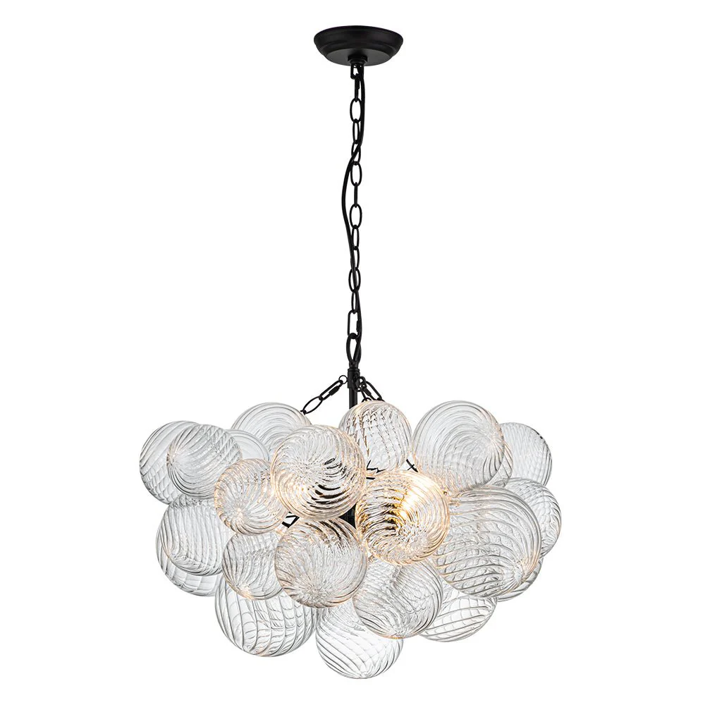 Brass Cluster Ribbed Glass Globe Bubble Chandelier - Image 34