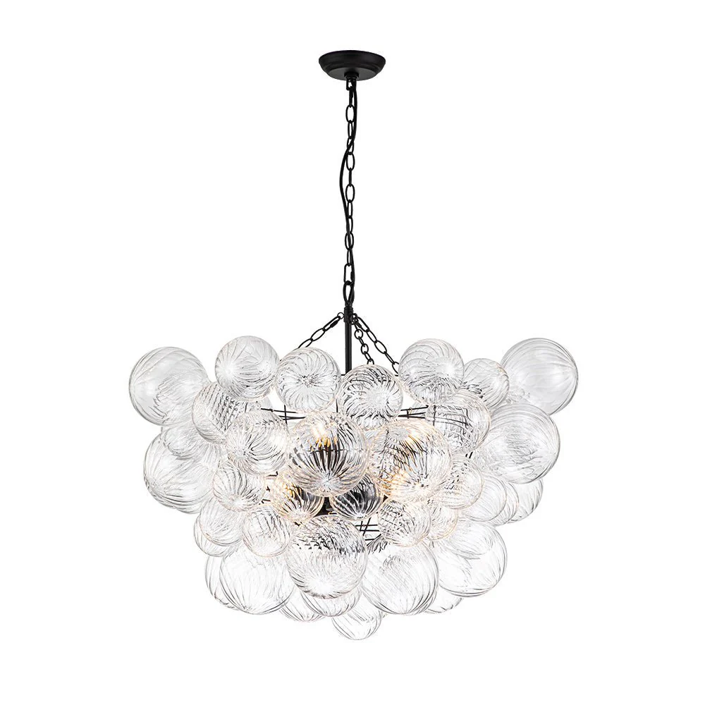 Brass Cluster Ribbed Glass Globe Bubble Chandelier - Image 35