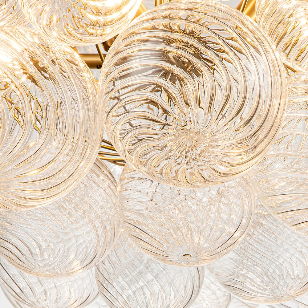 Brass Cluster Ribbed Glass Globe Bubble Chandelier - Image 38