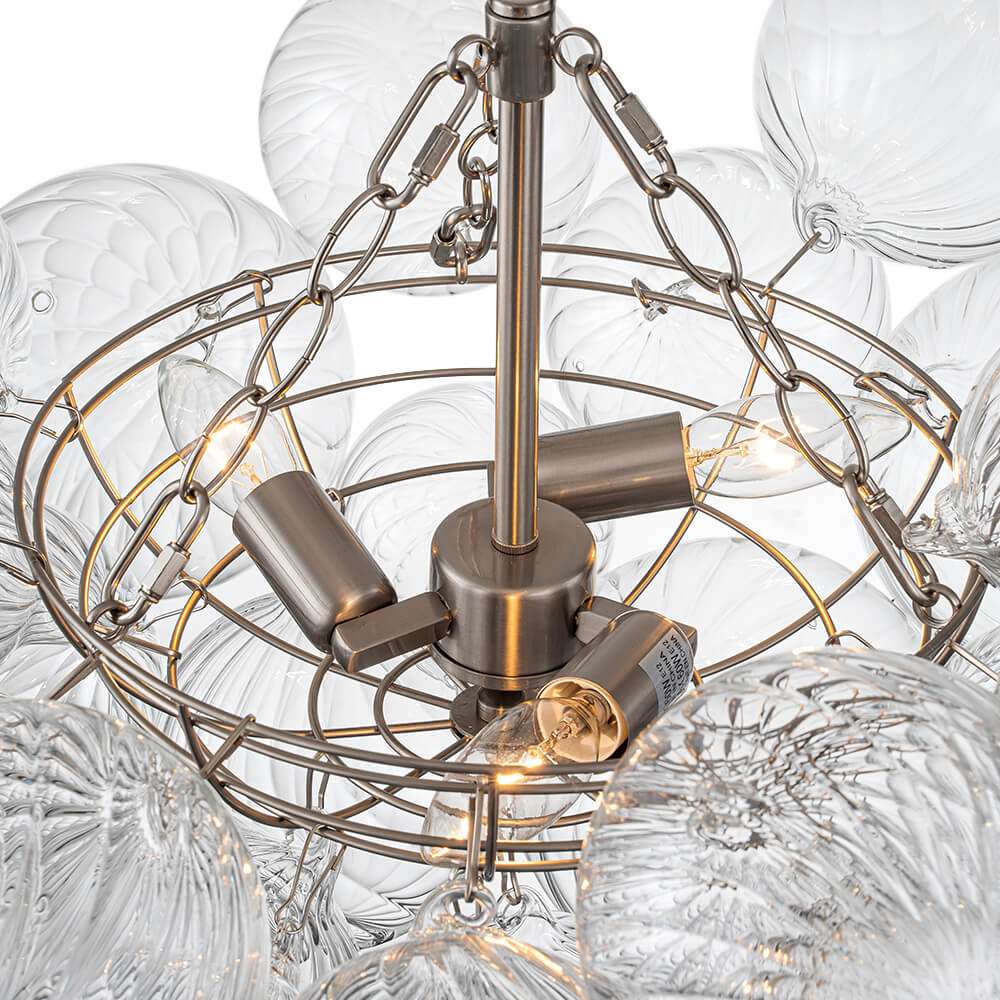 Brass Cluster Ribbed Glass Globe Bubble Chandelier - Image 44