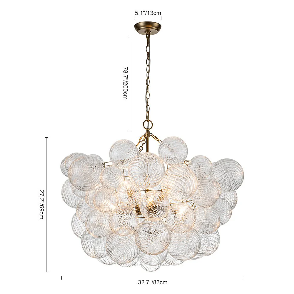 Brass Cluster Ribbed Glass Globe Bubble Chandelier - Image 46