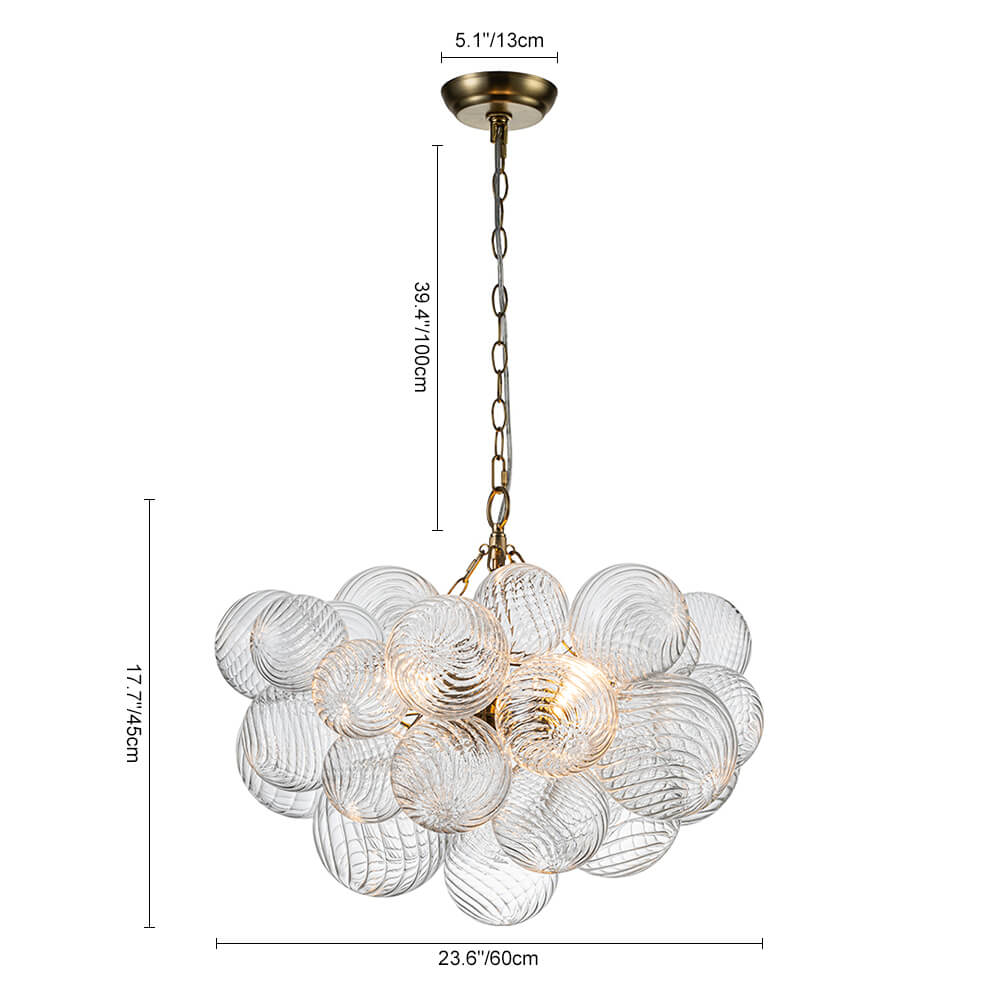 Brass Cluster Ribbed Glass Globe Bubble Chandelier - Image 47
