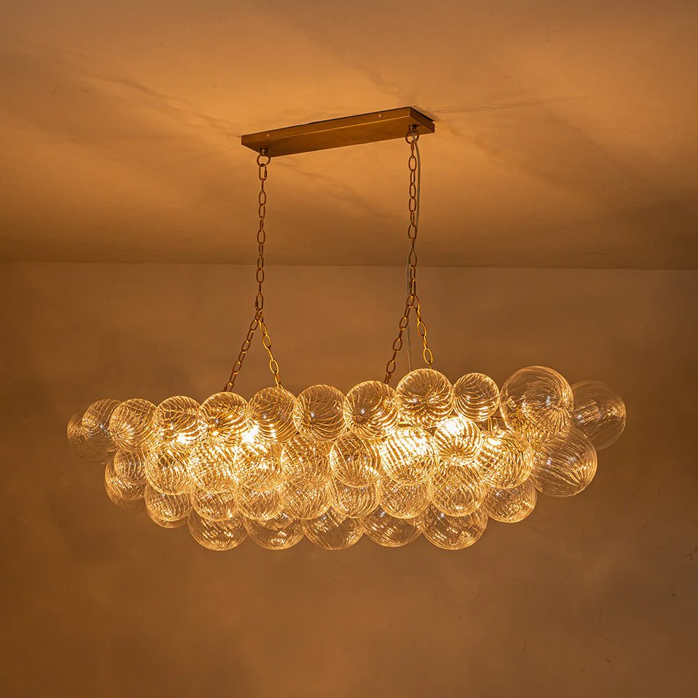 Brass Cluster Ribbed Glass Globe Bubble Linear Chandelier - Image 16