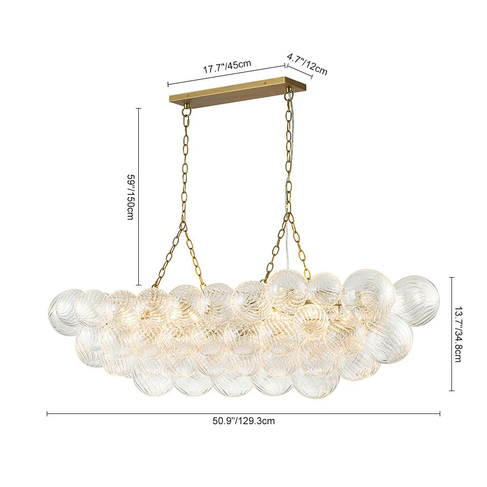 Brass Cluster Ribbed Glass Globe Bubble Linear Chandelier - Image 18