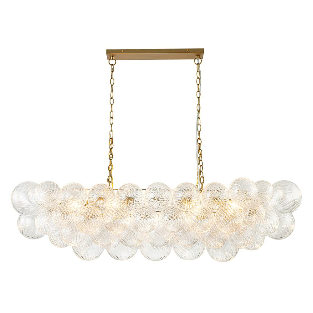 Brass Cluster Ribbed Glass Globe Bubble Linear Chandelier - Image 4