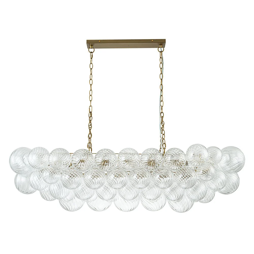 Brass Cluster Ribbed Glass Globe Bubble Linear Chandelier - Image 5