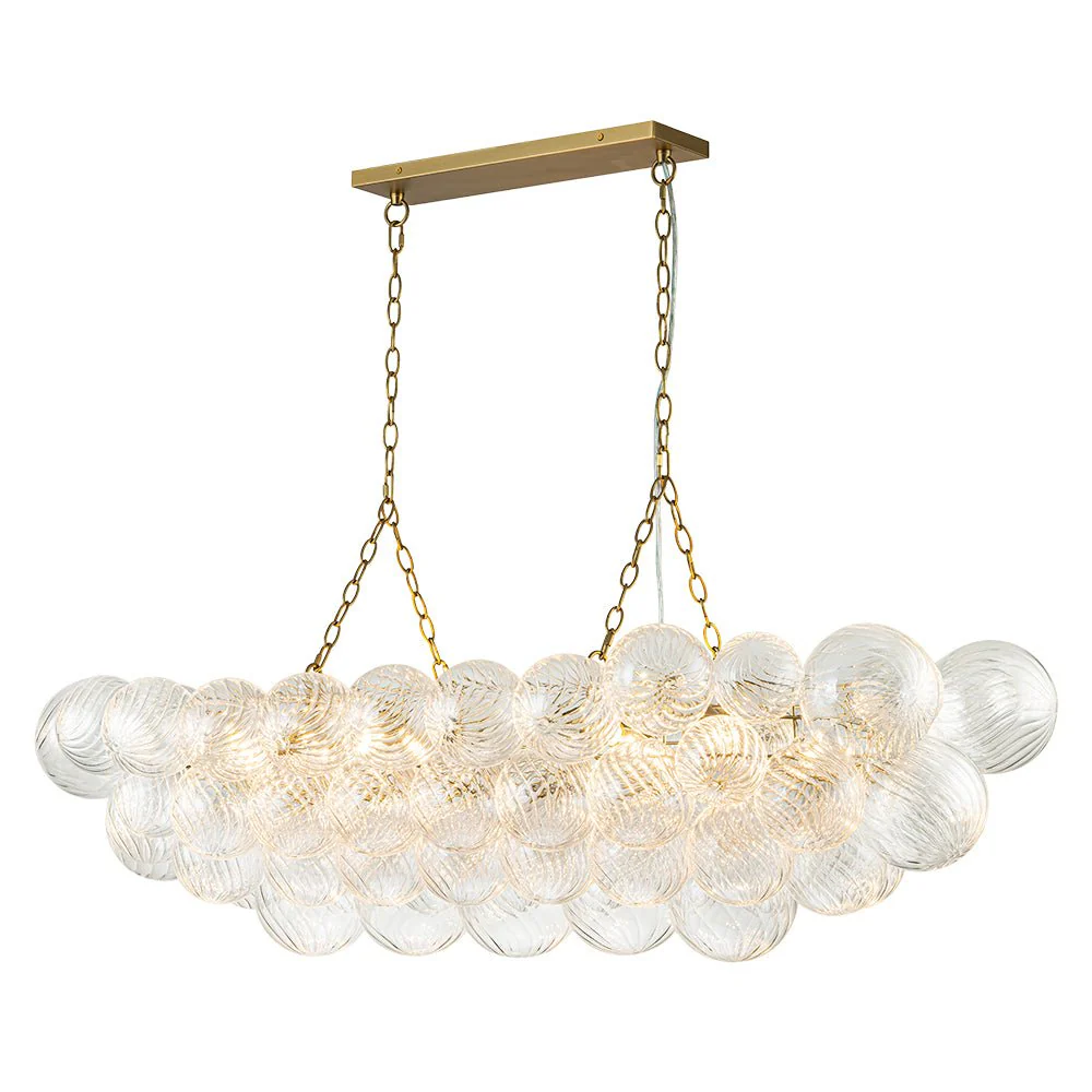 Brass Cluster Ribbed Glass Globe Bubble Linear Chandelier - Image 6