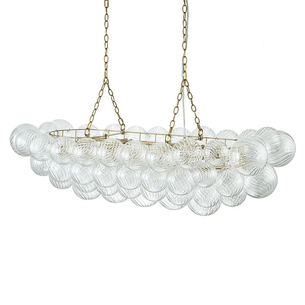 Brass Cluster Ribbed Glass Globe Bubble Linear Chandelier - Image 9