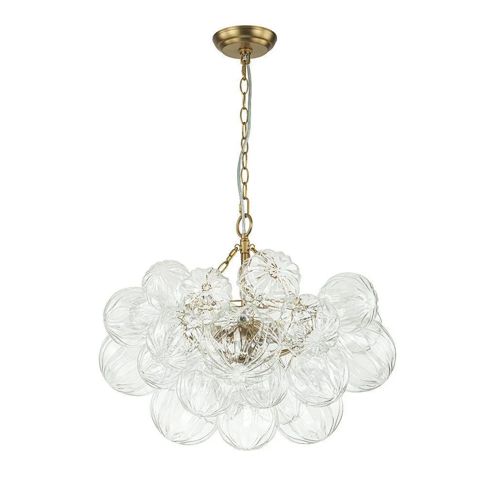 Brass Cluster Sculpture Texture Glass Globe Bubble Chandelier - Image 11