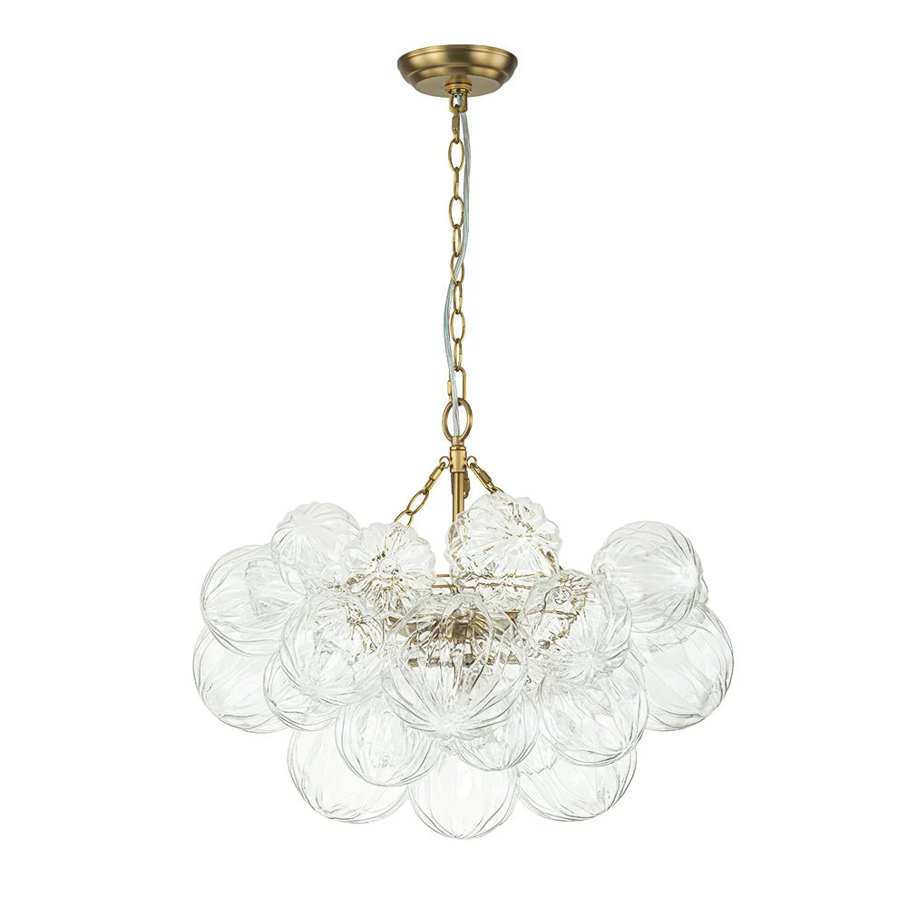Brass Cluster Sculpture Texture Glass Globe Bubble Chandelier - Image 12