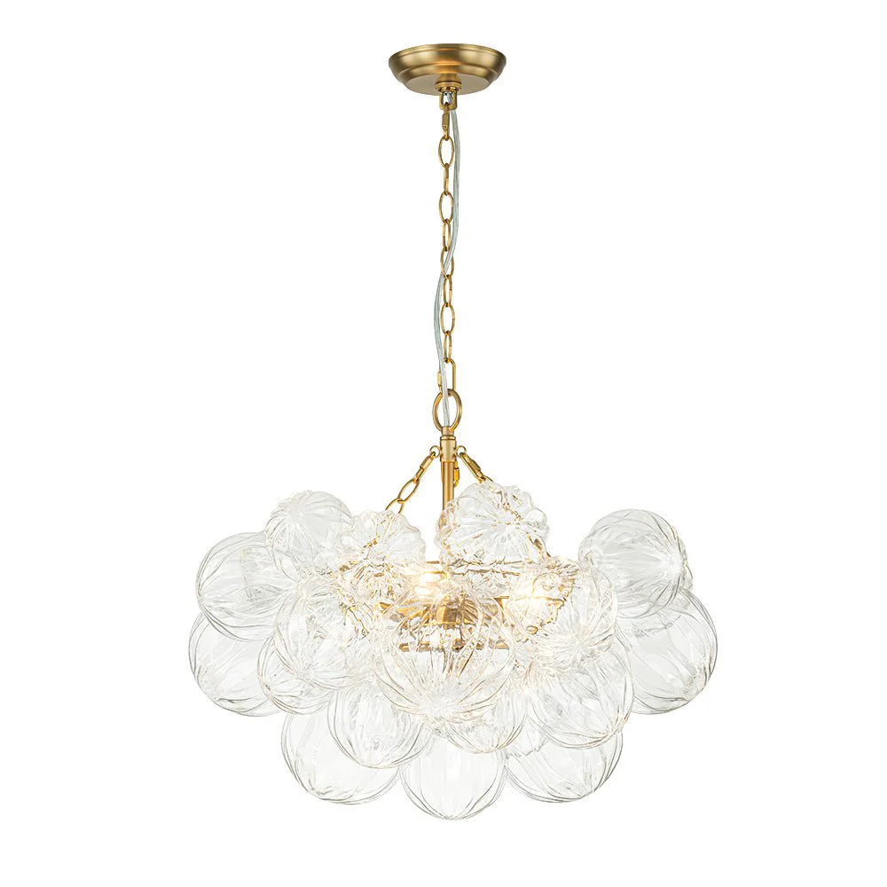 Brass Cluster Sculpture Texture Glass Globe Bubble Chandelier - Image 13