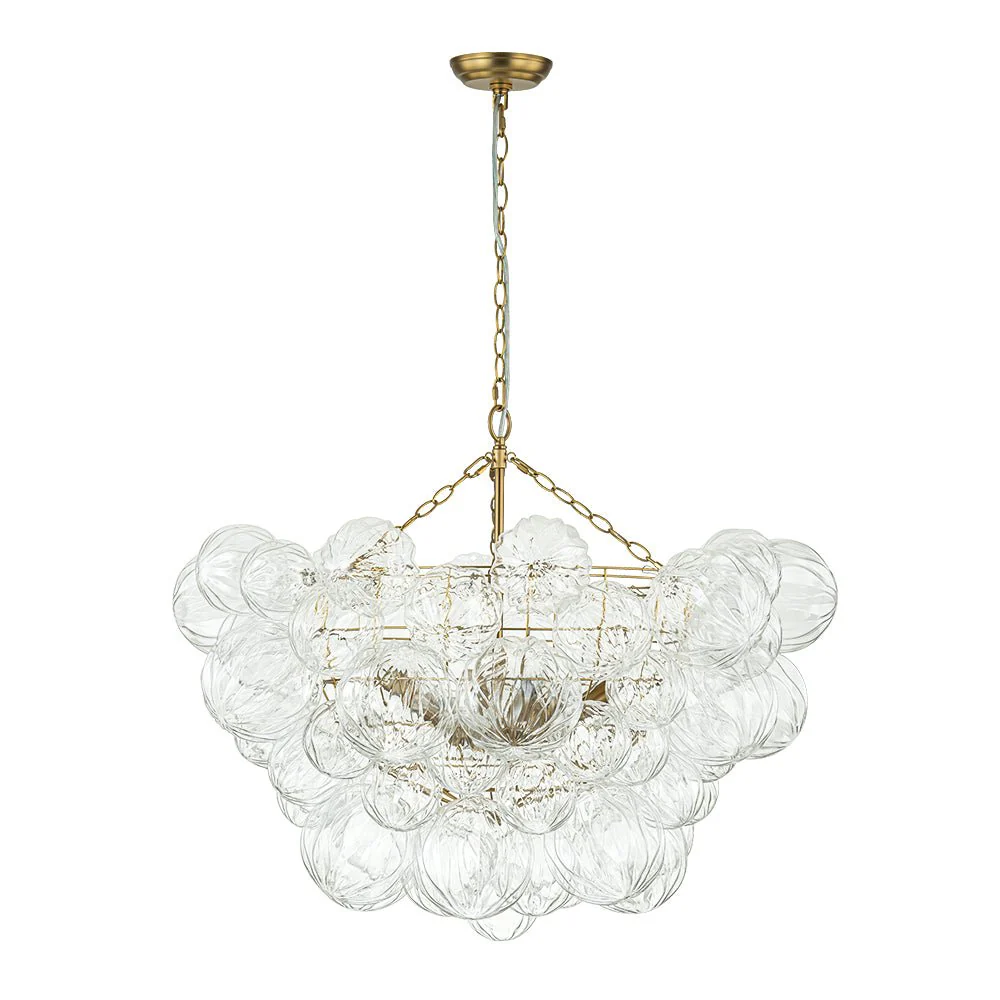 Brass Cluster Sculpture Texture Glass Globe Bubble Chandelier - Image 16