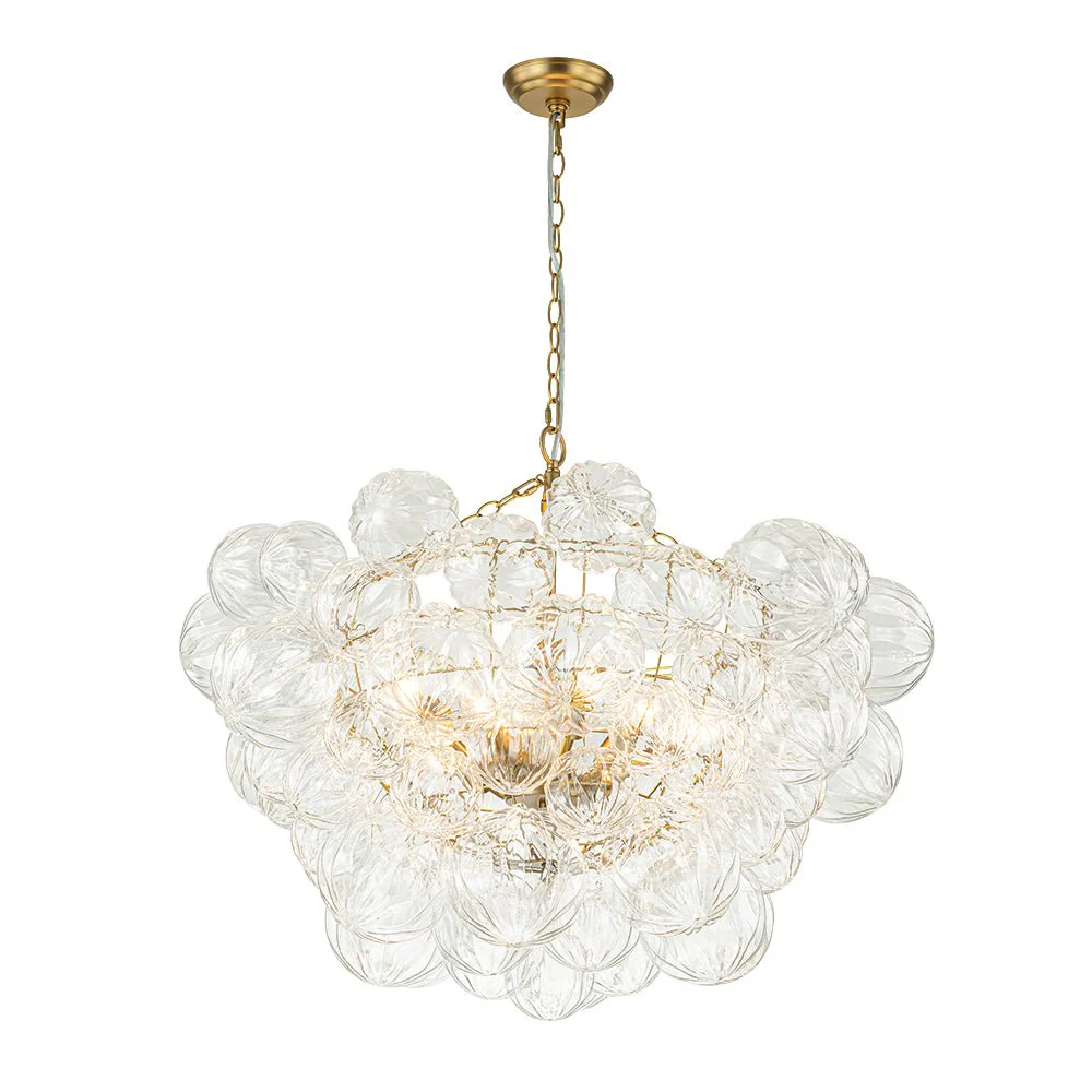 Brass Cluster Sculpture Texture Glass Globe Bubble Chandelier - Image 17