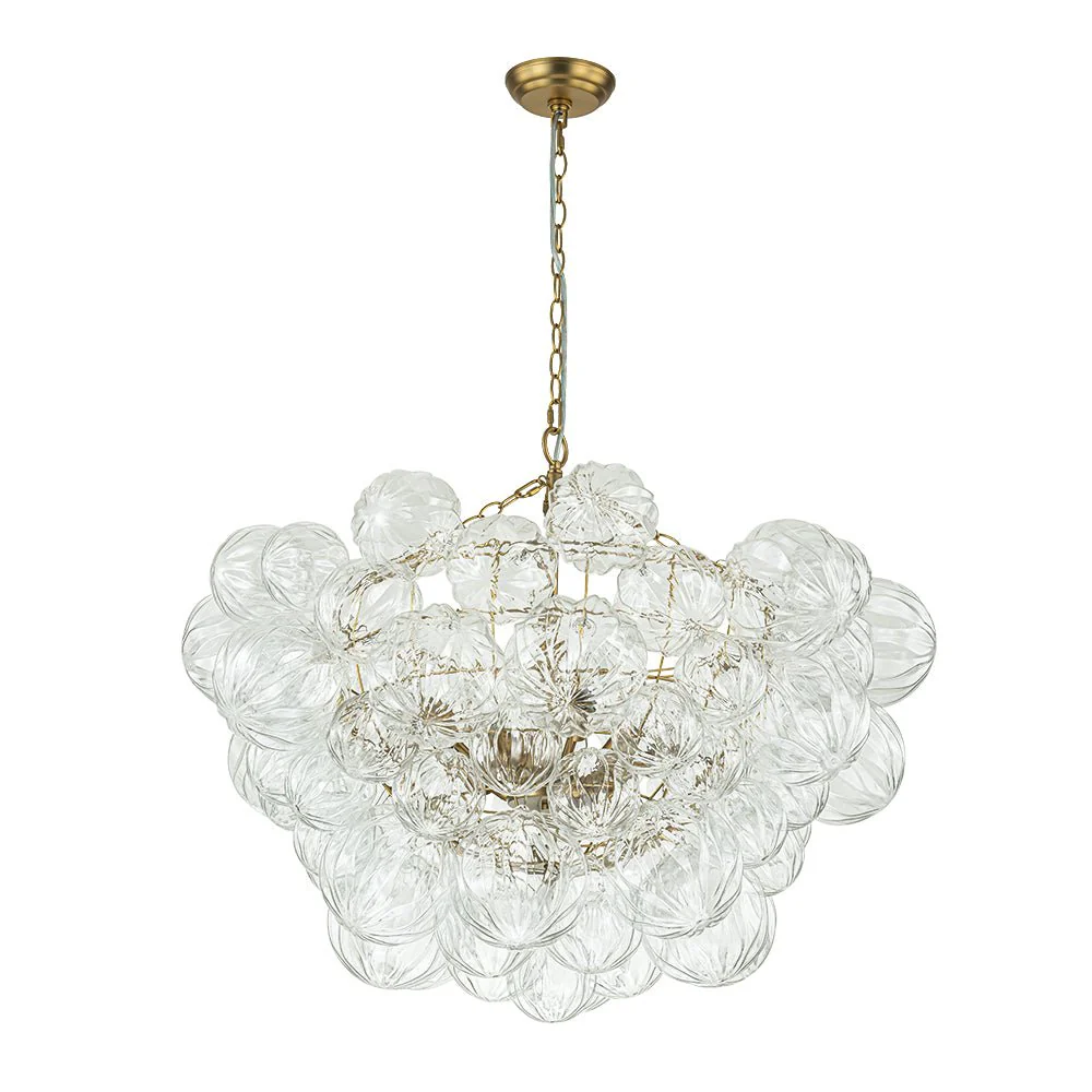 Brass Cluster Sculpture Texture Glass Globe Bubble Chandelier - Image 18