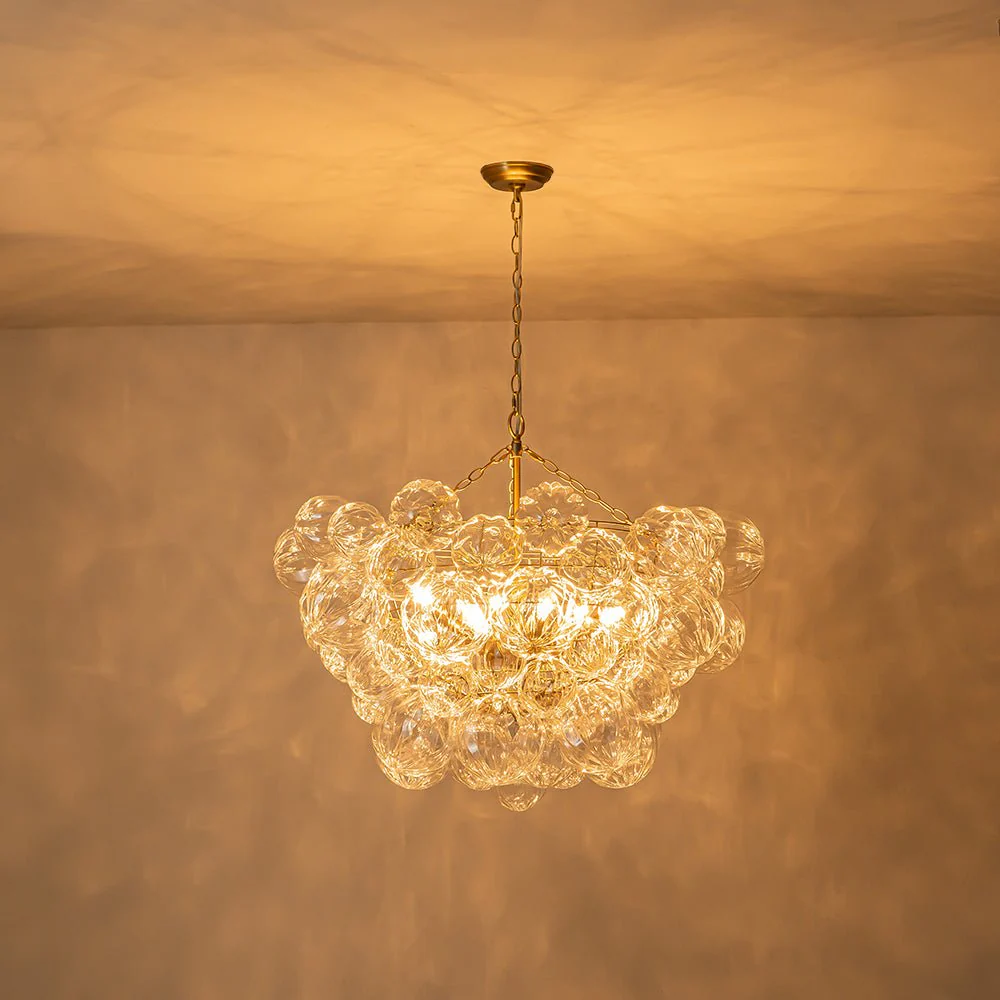 Brass Cluster Sculpture Texture Glass Globe Bubble Chandelier - Image 19