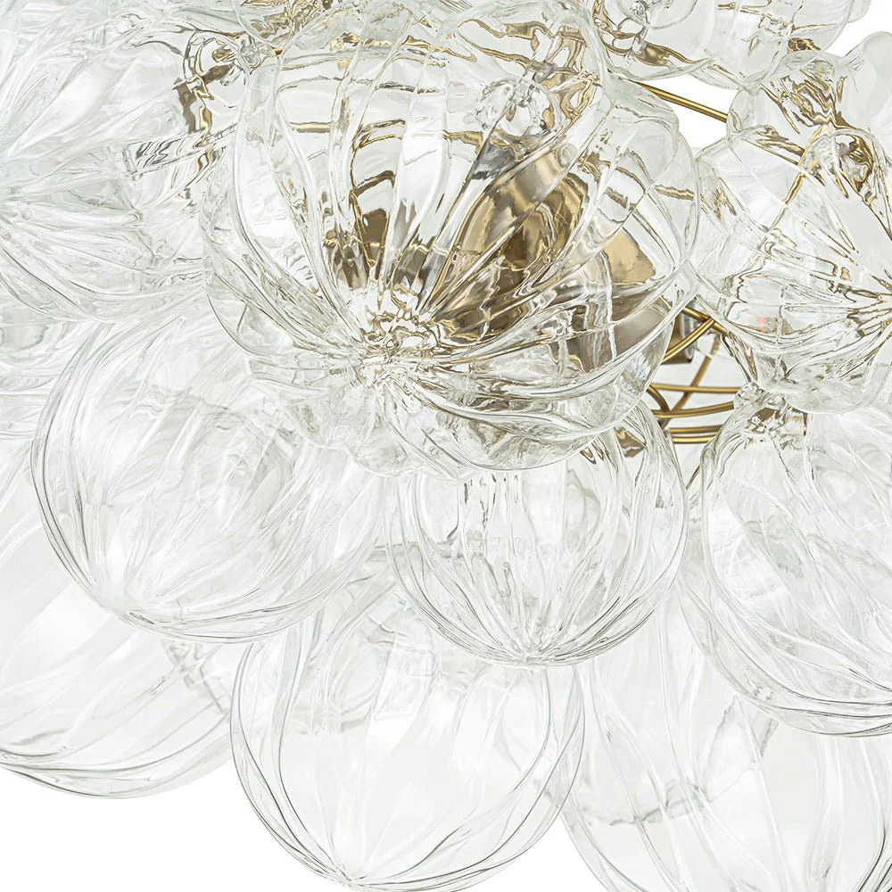 Brass Cluster Sculpture Texture Glass Globe Bubble Chandelier - Image 22