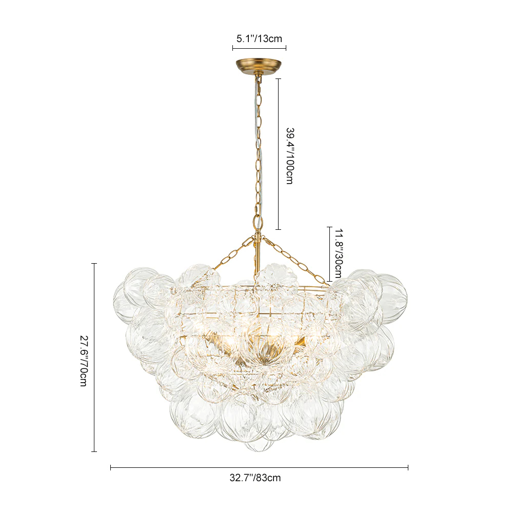 Brass Cluster Sculpture Texture Glass Globe Bubble Chandelier - Image 28
