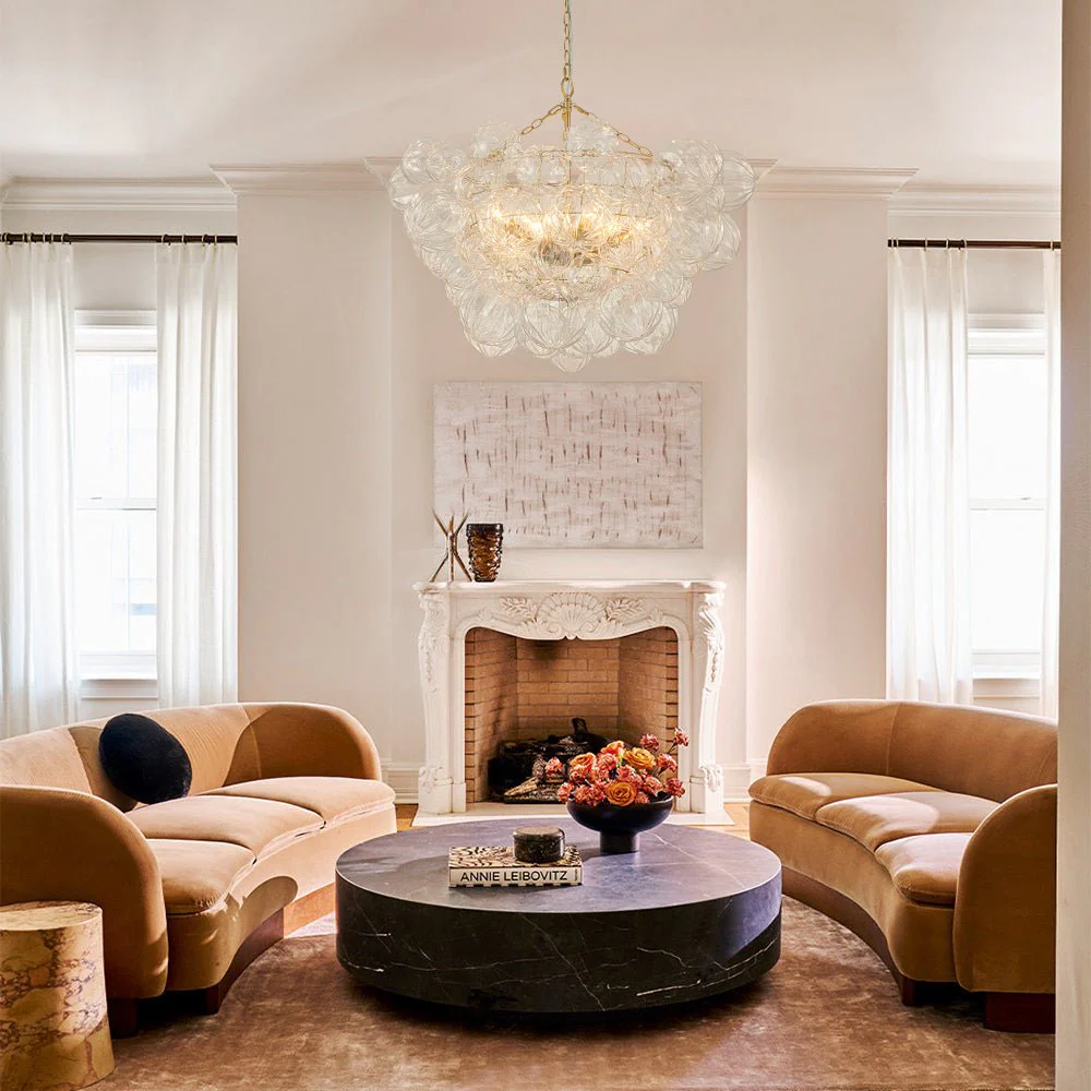 Brass Cluster Sculpture Texture Glass Globe Bubble Chandelier - Image 3