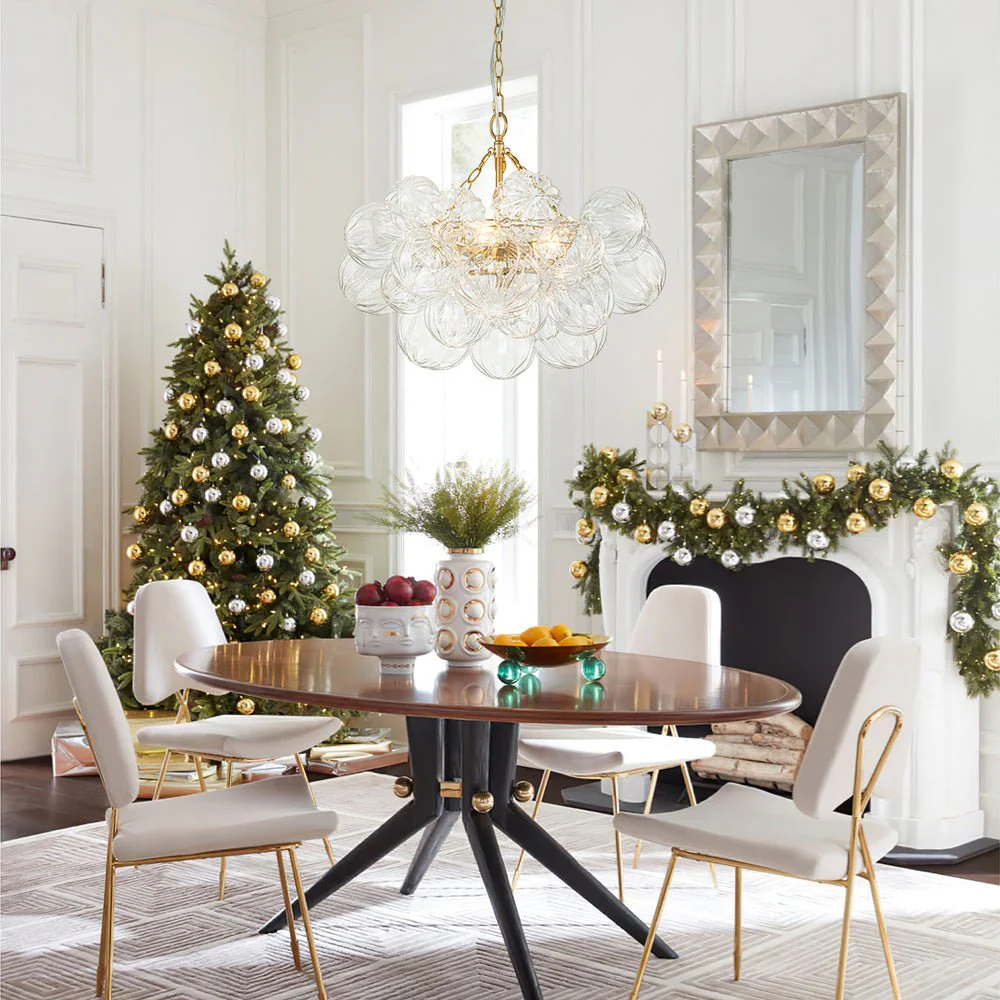 Brass Cluster Sculpture Texture Glass Globe Bubble Chandelier - Image 8