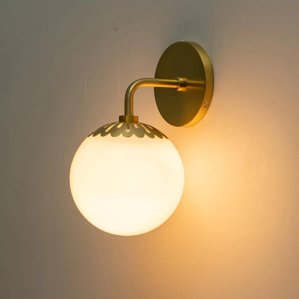 Brass Daisy 1-Light Opal Glass Globe Wall Lamp - Image 11