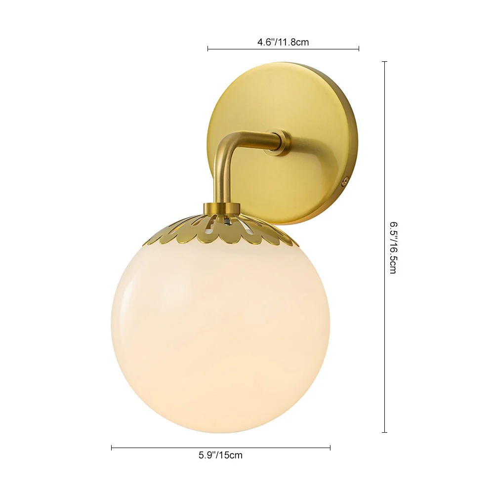 Brass Daisy 1-Light Opal Glass Globe Wall Lamp - Image 12