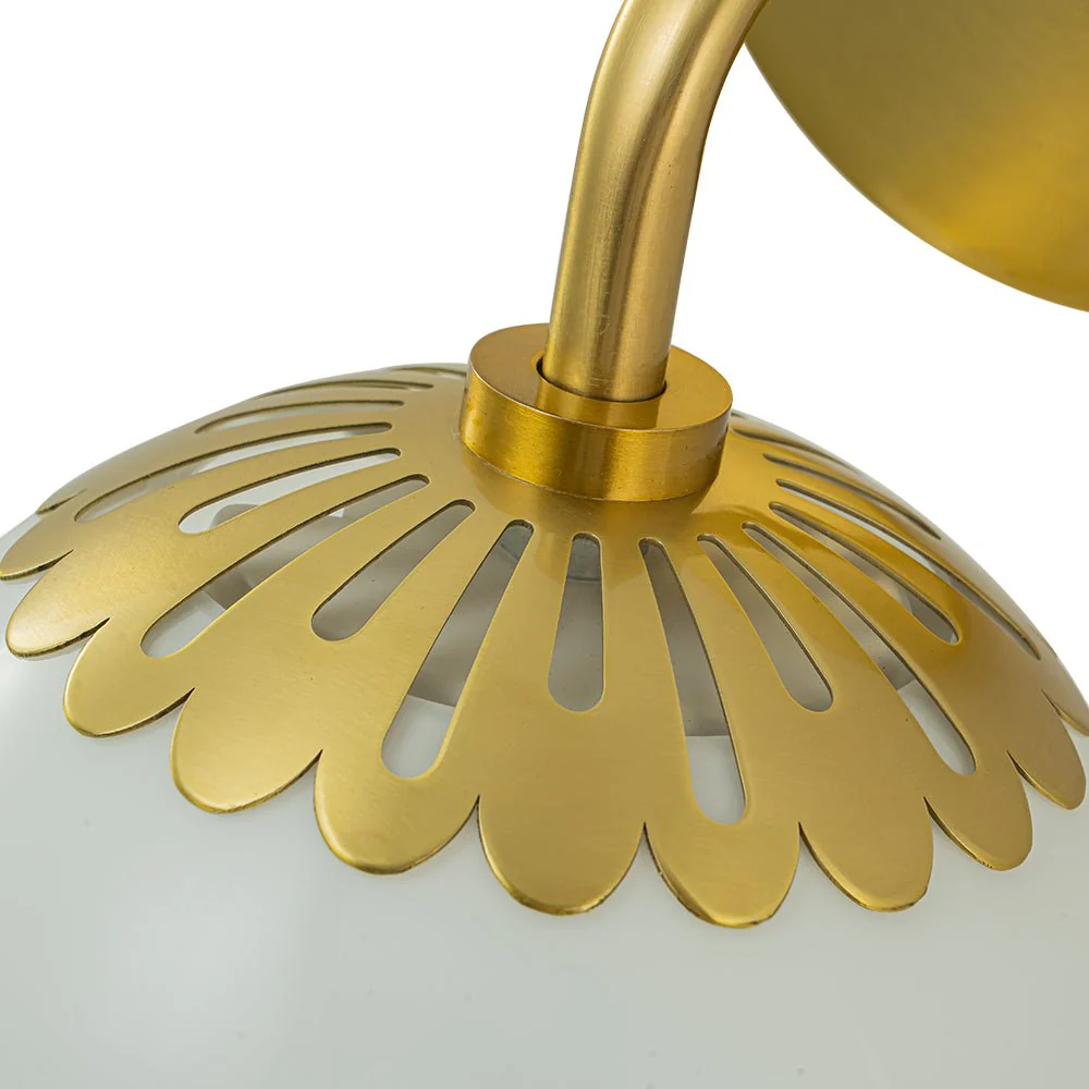 Brass Daisy 1-Light Opal Glass Globe Wall Lamp - Image 9