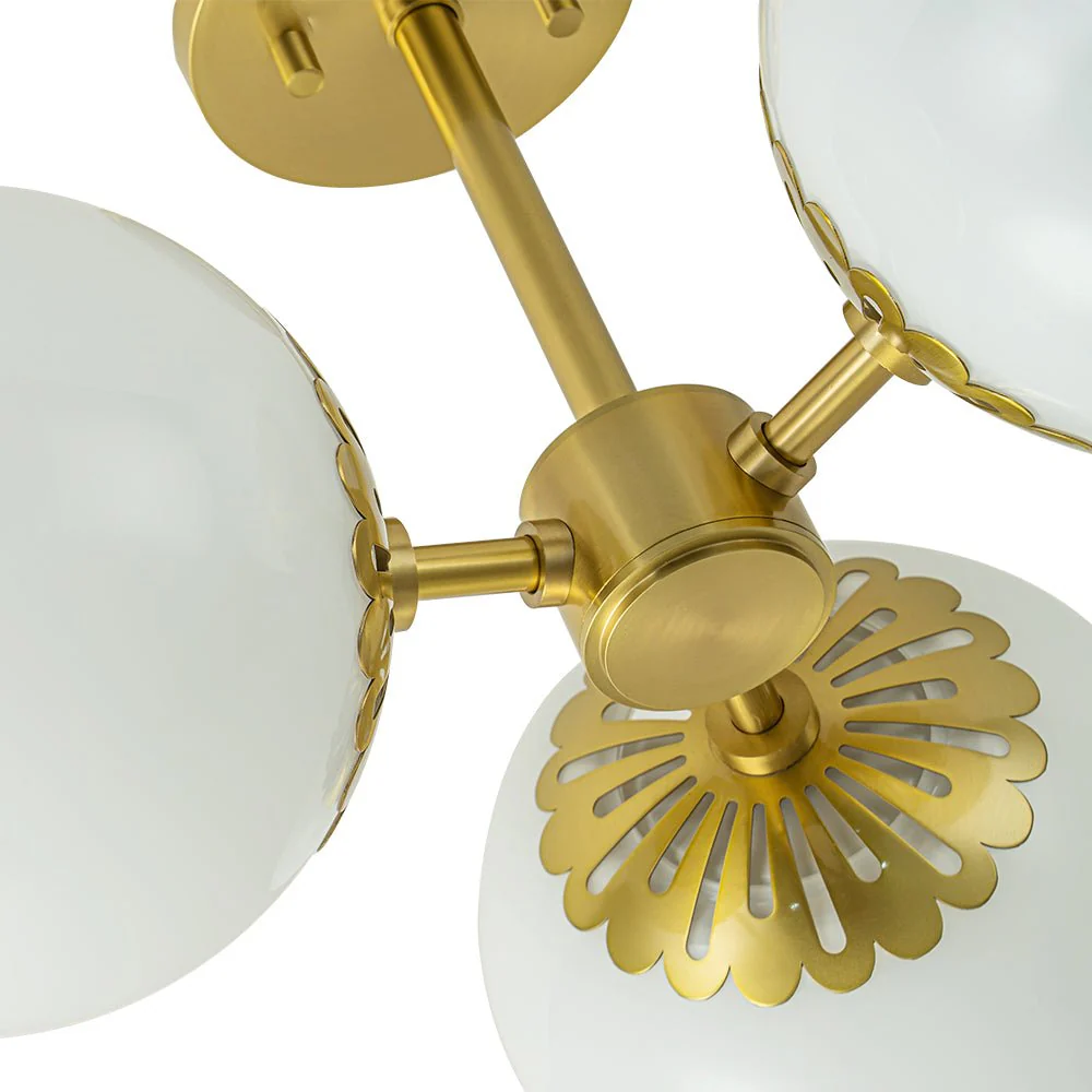 Brass Daisy 3-Light Opal Glass Globe Semi Flush Light - Image 10