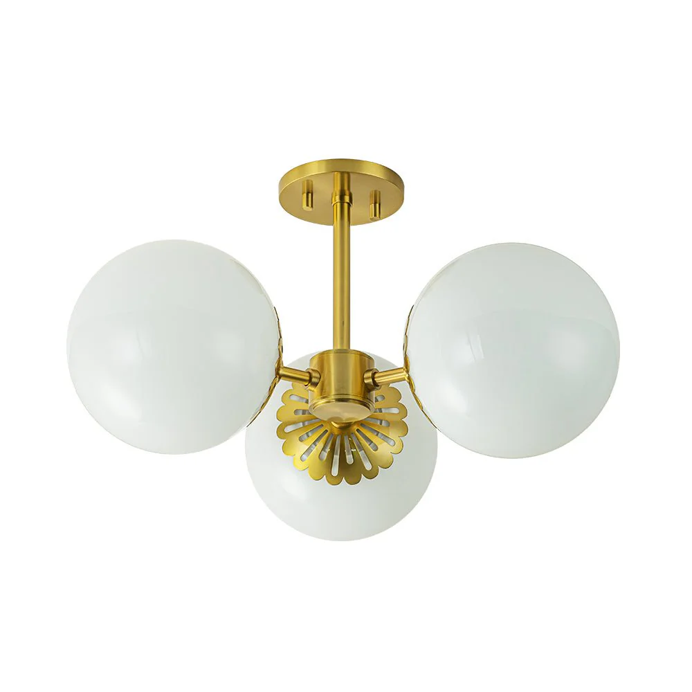 Brass Daisy 3-Light Opal Glass Globe Semi Flush Light - Image 4